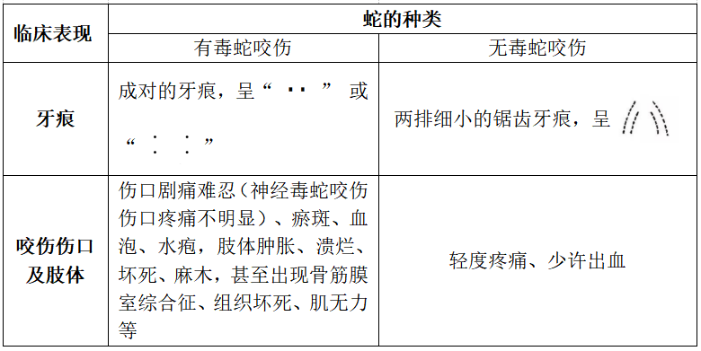 毒蛇與無毒蛇的咬傷特征