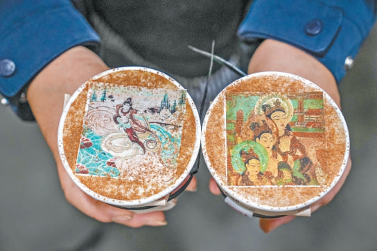 圖為北展內售賣的敦煌壁畫拉花咖啡。