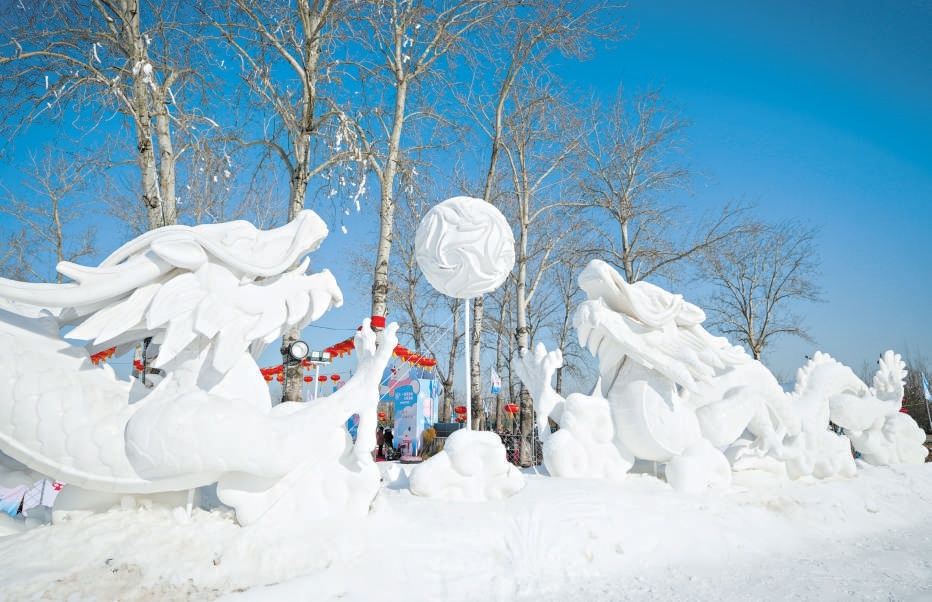 圖為溫榆河公園朝陽段溫榆歡樂冰雪節裝飾。