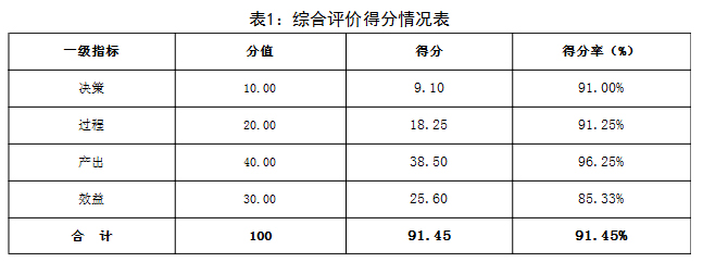 表1：綜合評價得分情況表
