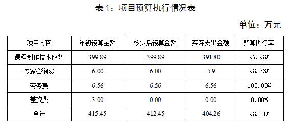 表1：項目預算執行情況表