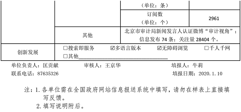 北京市審計局2019年政府網站年度工作報表