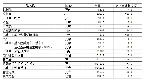 2019年規模以上工業企業主要產品產量