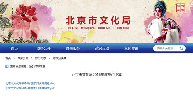 北京市文化局2016年度部門預算