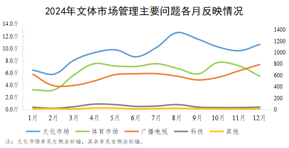 2024年文體市場管理主要問題各月反映情況