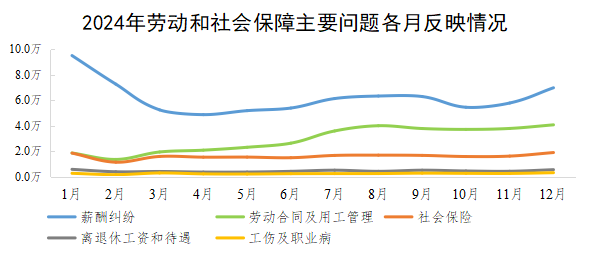 2024年勞動和社會保障主要問題各月反映情況