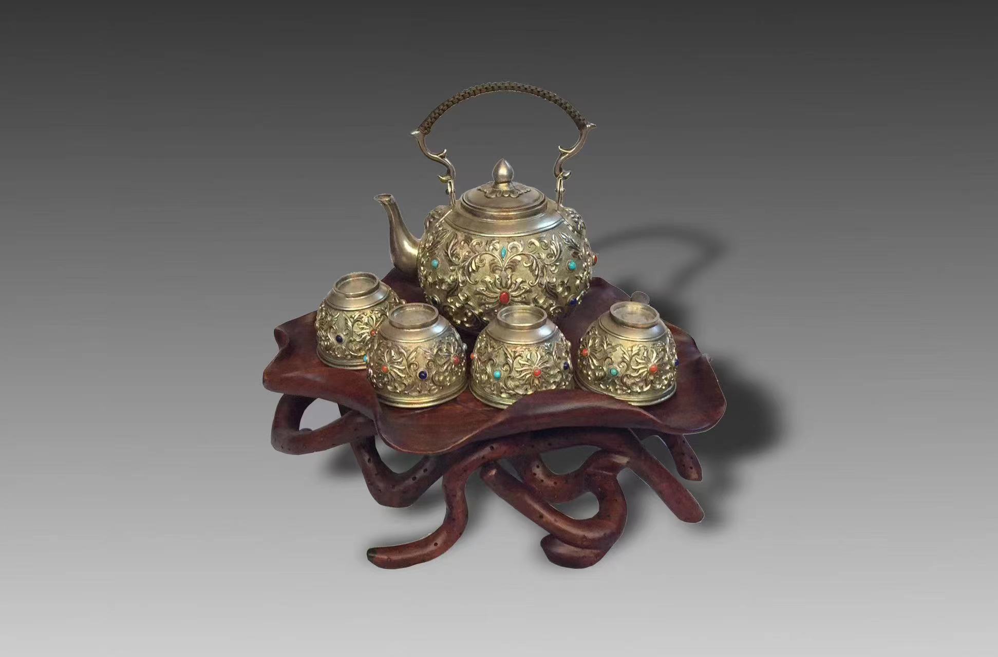 花絲鑲嵌-銀質茶具