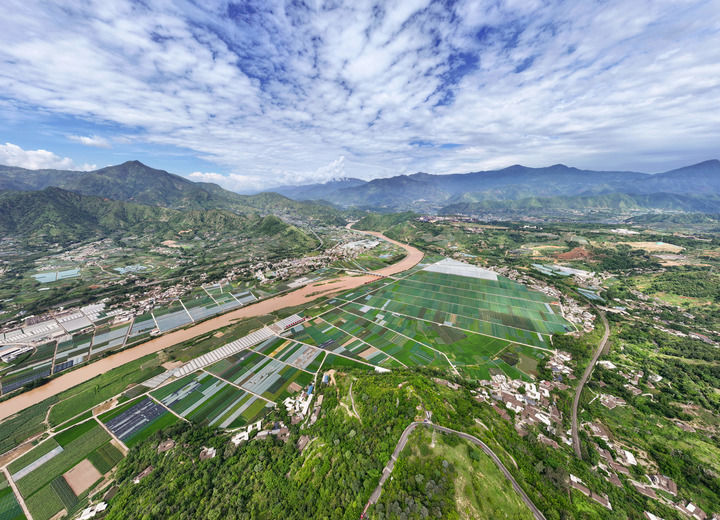 2025年7月9日拍攝的四川省攀枝花市米易縣撒蓮鎮安全村高標準農田(無人機照片)。 2025年7月9日拍攝的四川省攀枝花市米易縣撒蓮鎮安全村高標準農田(無人機照片)。