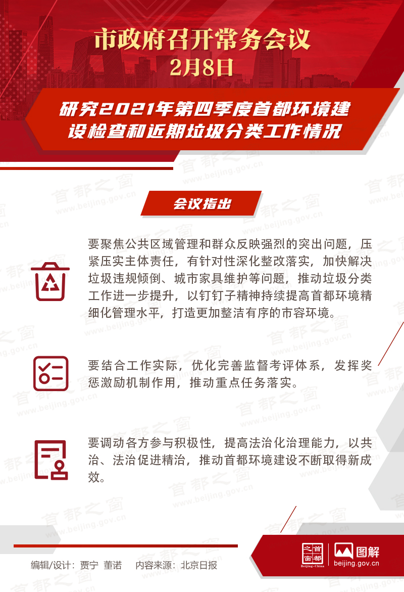 市政府常務會議:研究2021年第四季度首都環境建設檢查和近期垃圾分類工作情況 市政府常務會議:研究2021年第四季度首都環境建設檢查和近期垃圾分類工作情況