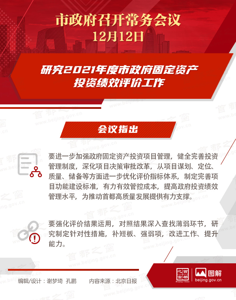 市政府常務會議：研究2021年度市政府固定資產投資績效評價工作