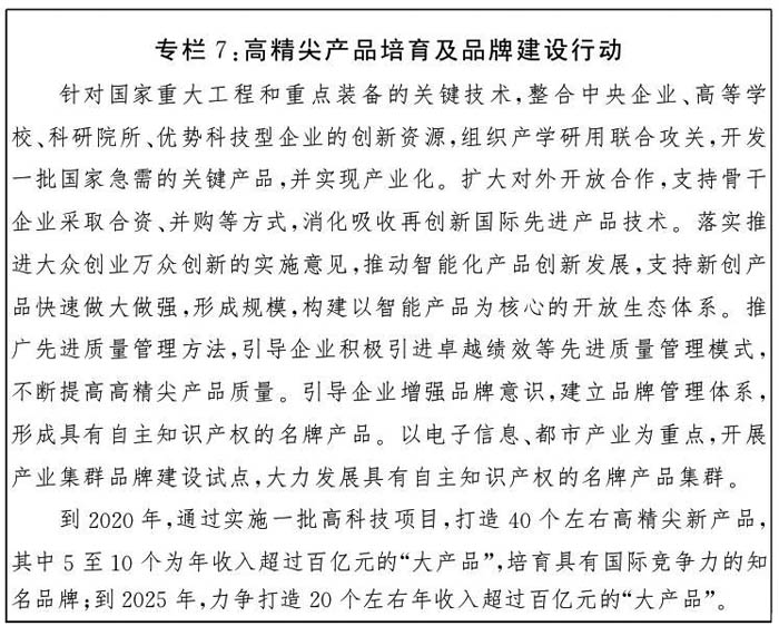 專欄7：高精尖產品培育及品牌建設行動