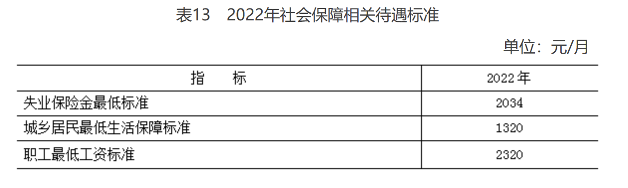 表13　2022年社會保障相關待遇標準